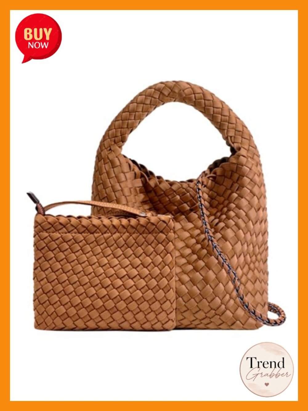 Women's Handwoven Neoprene Tote Crossbody Hobo Bag with Wallet